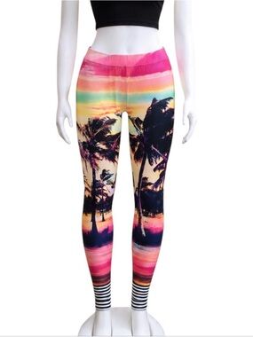 Roxy POPsurf Rare tropical sunset Palm Print Leggings size 4